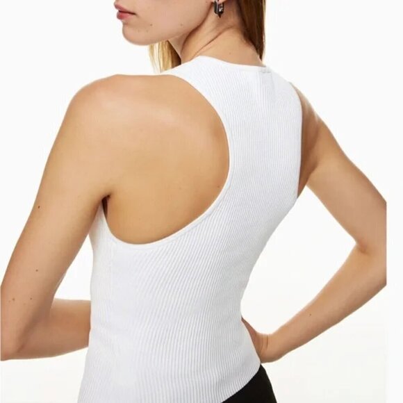 ARITZIA BABATON Sculpt Knit Racer Back Square Neck Sleeveless Blue Tank top Sz S - Picture 2 of 7